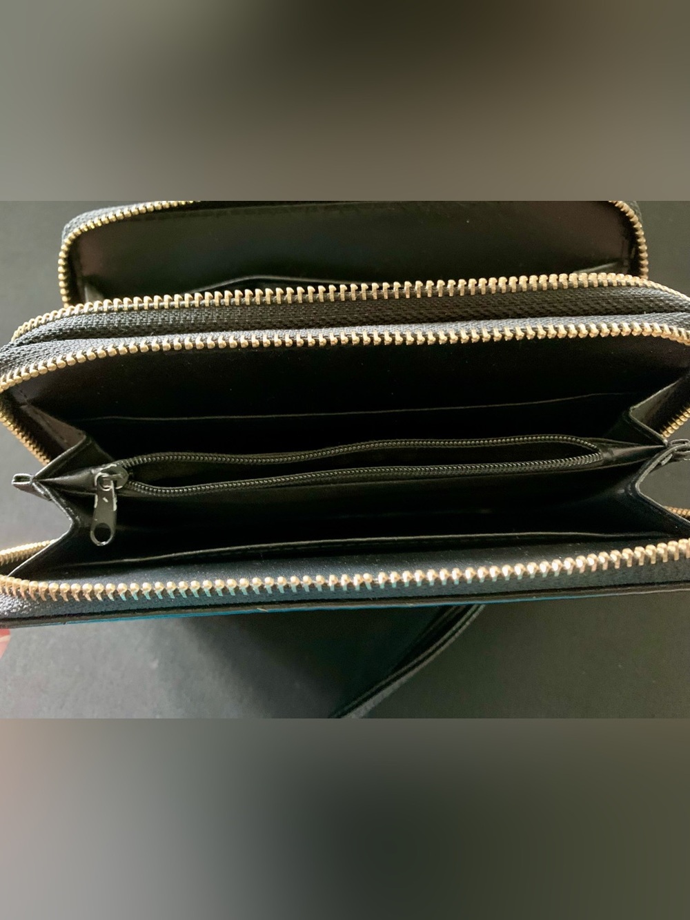 Black Studded Wristlet Clutch with Gold Accent - Picture 3 of 7